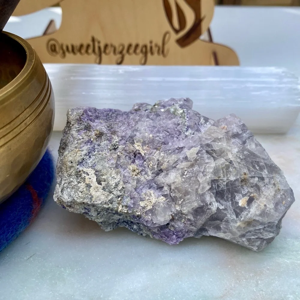 Natural Raw Fluorite on Muscovite Collectible Crystal Specimen 219 Grams